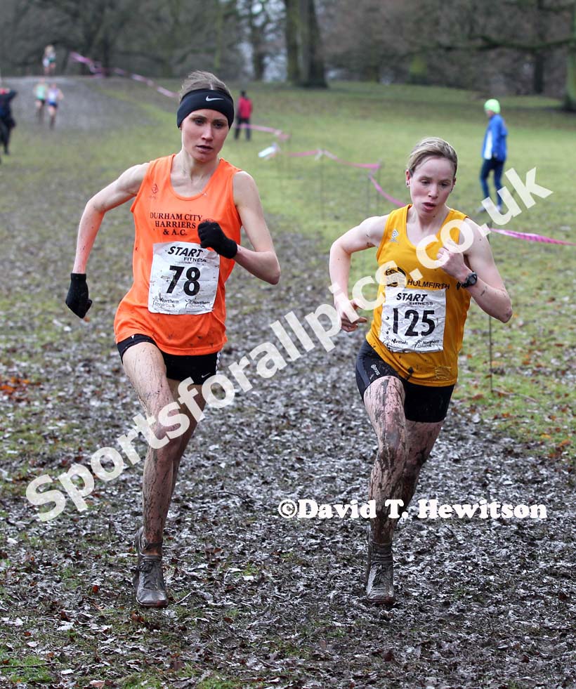 Katie Walshaw (Holmfirth) and Rosie Smith (Durham City) lead the senior womens Northern Cross Country Champs, Knowsley Safari Park. Photo: David T. Hewitson/Sports for All Pics